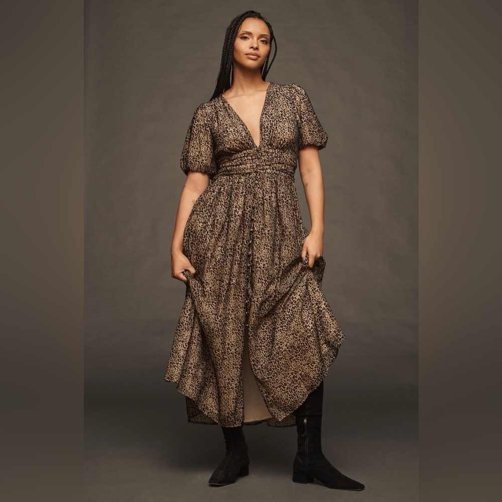 NWT Anthropologie Leopard Print Maxi Dress